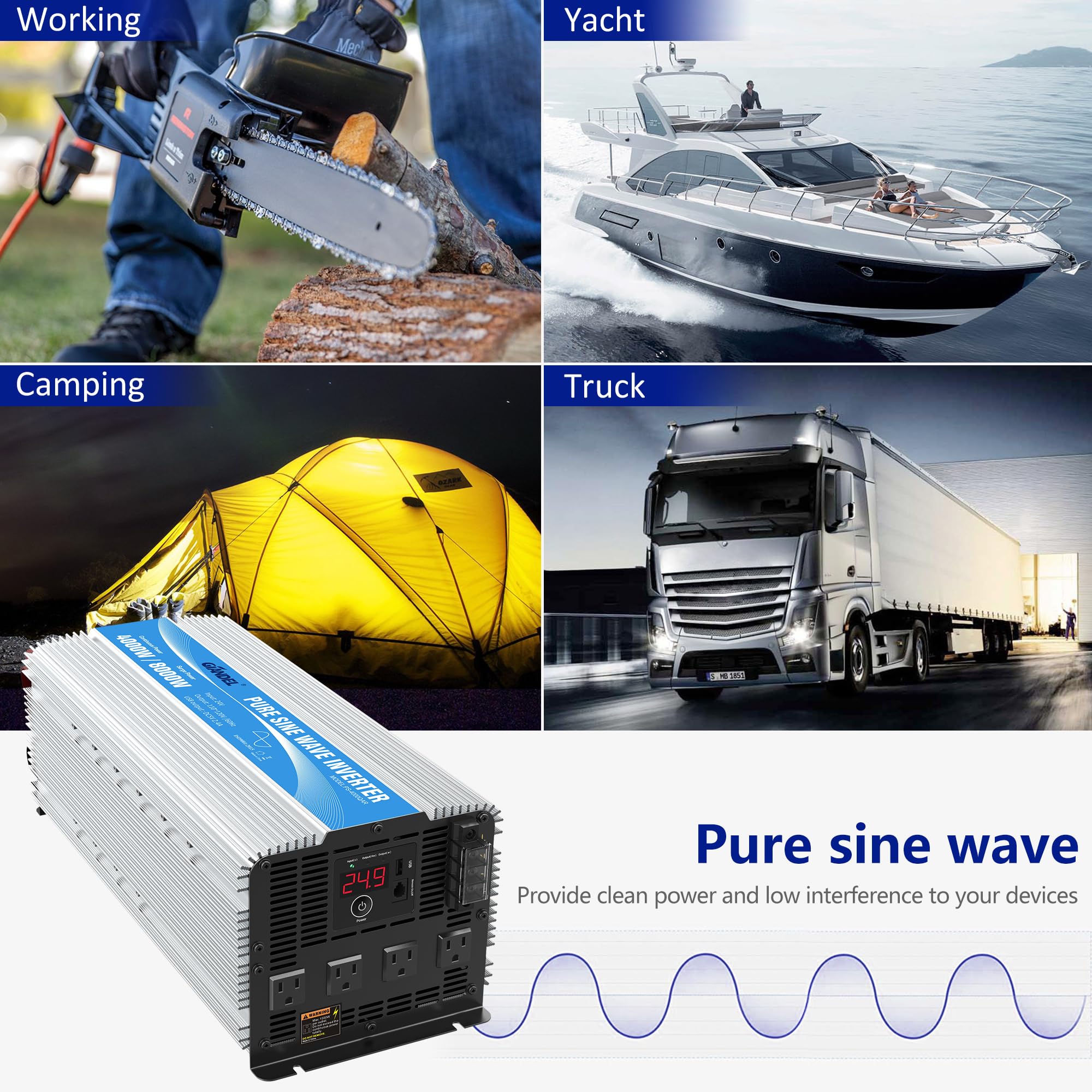 Amazon.com: Inversor de potencia de onda sinusoidal pura : Automotriz